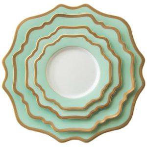 Ceramic Porcelain China Luxury Green Gold Rim Charger Plates For Wedding